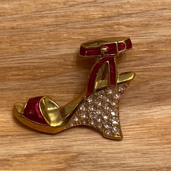Women’s Vintage Pink With Rhinestones Wedge Open Toe Sandal Brooch. - Picture 1 of 2